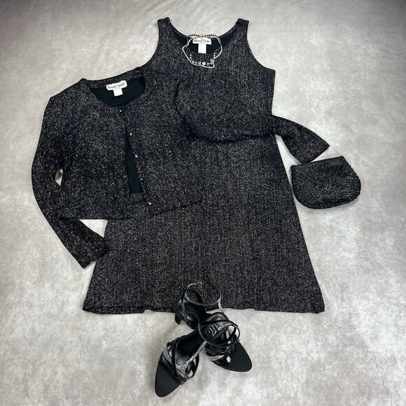 Ronni Nicole by Ouida Black Glitter Knit Tank Dress & Cardigan Twin Set Size 12 - Picture 12 of 12